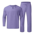 thumbnail image 4 of Fgnfyis Men Pieces Cotton Linen Set Henley Shirt Long Sleeve and Casual Beach Pants Summer Yoga Outfits Pants Sets for Men Purple XXL, 4 of 9