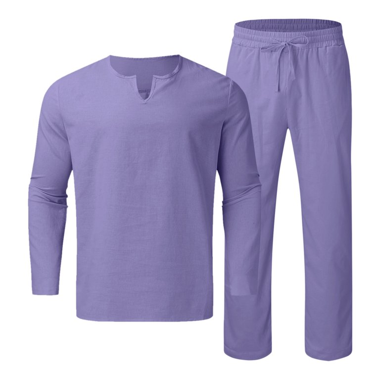 Trainingspak voor heren, joggingpak, zomer, katoen, linnen, set, henley