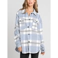 thumbnail image 4 of Women'S Flannel Plaid Shacket Fall Outfits Long Sleeve Button Down Shirts Jacket Coats with Side Pockets Light Blue M, 4 of 8
