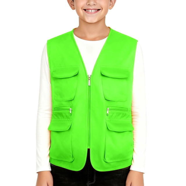Travel for Kids, Solid Color Volunteer Travel Multi Pocket Top, Kids Waistcoat