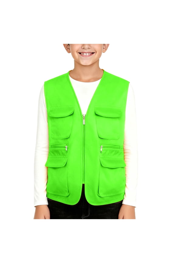 Boys Girls Sleeveless Work Utility Vest Travel Reflective Safety Cargo Vest Jacket Waistcoat Coat with Multi Pockets Workwear Breathable Jacket Comfort Fall Spring Clothes 5-13 Years