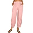 thumbnail image 2 of AOOCHASLIY Valentine's Day Women Pants Fashion Women SolidCotton and Linen Casual Loose Trouser Wide Ninth Pants Pants, 2 of 5