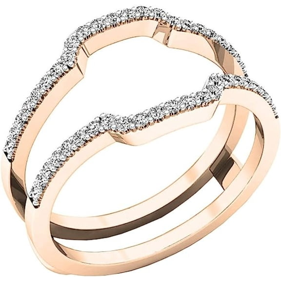 Jewelsyard Created Moissanite Sparkling Round Cut White Diamond Real 925 Sterling Silver 14K Rose Gold Finish Double Warp Guard Engagement Enhancer Ring Gift For Women