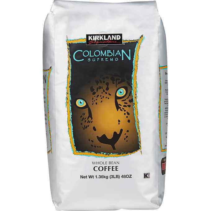 Kirkland Signature Colombian Supremo Coffee, Whole Bean, 3 lbs