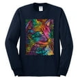 thumbnail image 3 of Colorful Cat Portrait | Cat Lover Owner | Dean Russo Art Animal Lover Mens Long Sleeve Shirt, Navy, M, 3 of 5