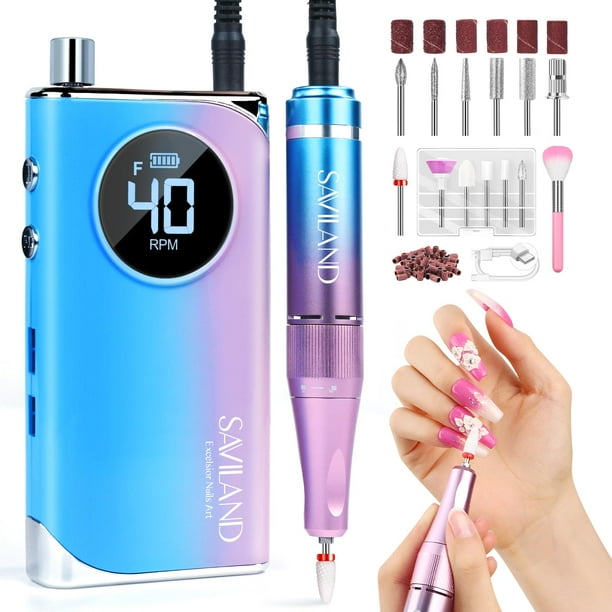 Taladro de uñas eléctrico SAVILAND 40000 RPM con kit de uñas 2600 mAh