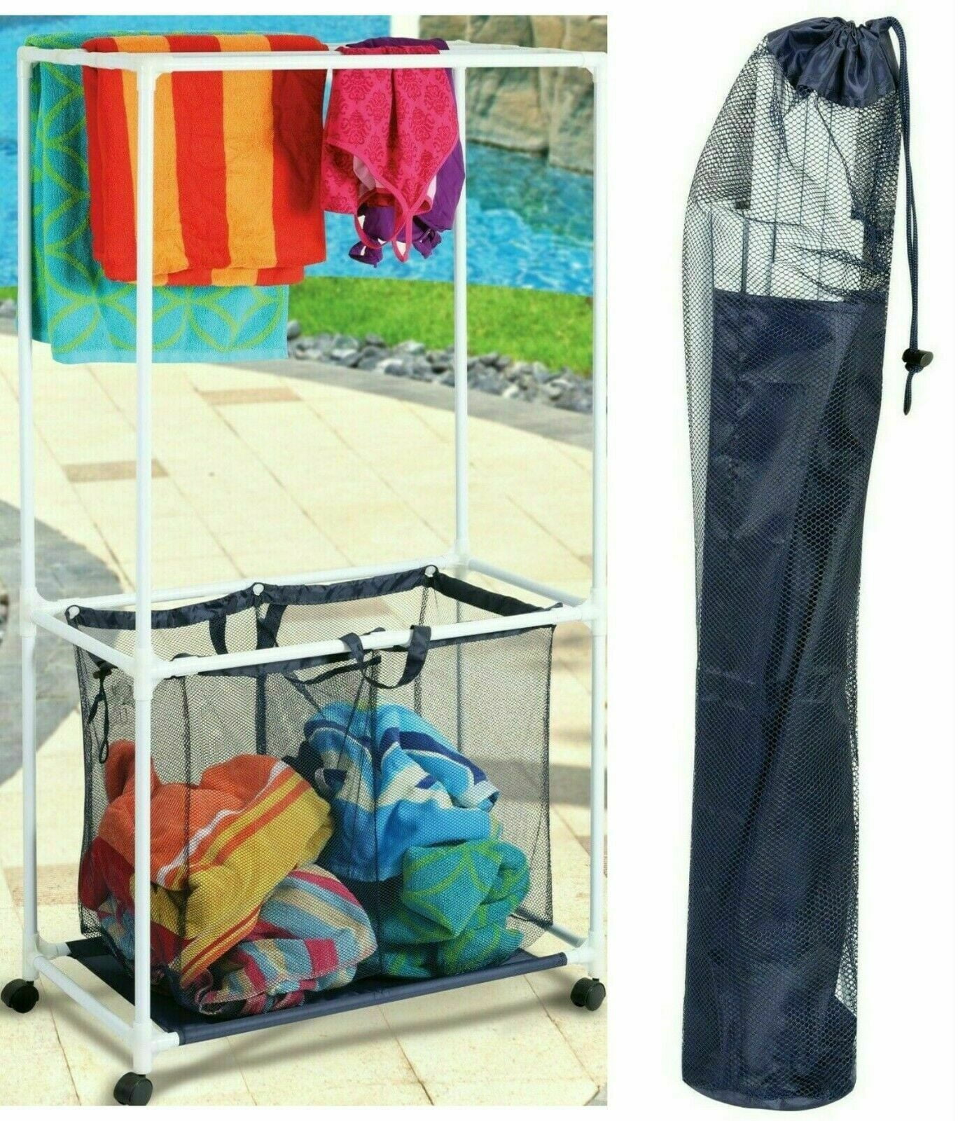 Swimming Pool Mesh Storage Bin Rolling Cart Storage ...