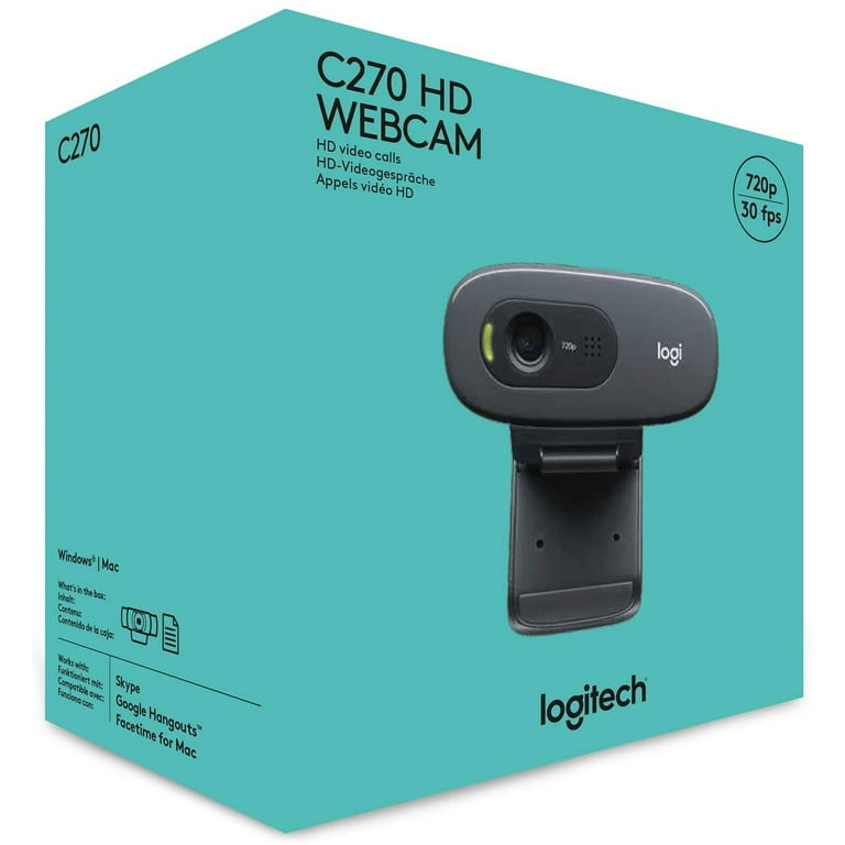 Logitech C270 HD Webcam, 720p, Widescreen HD Video Calling,Light  Correction, Noise-Reducing Mic, For Skype, FaceTime, Hangouts, WebEx