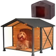 Aivituvin Insulated Dog House with Insulated Liner, Anti-Chewing Iron Frame 41.4 Large Outdoor Dog Kennel for Winter, Weatherproof
