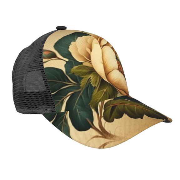Mesh Baseball Caps Trucker Sun Hat Adjustable Fashion Snapback, Vintage Flower Retro
