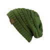 C.C Trendy Warm Chunky Soft Stretch Cable Knit Beanie Skully, Olive