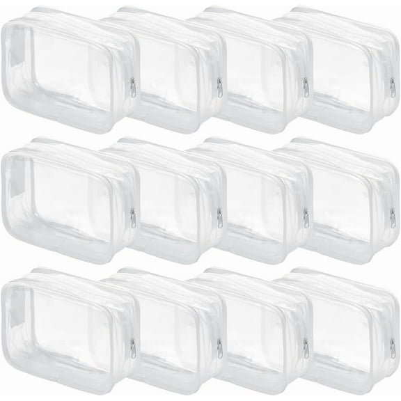 15 Pieces Clear Cosmetics Bag PVC Zippered Clear Toiletry Carry Pouch Portable Cosmetic Makeup Bag Waterproof Makeup Bag Plastic Organizer Case for Vacation Bathroom White DIY