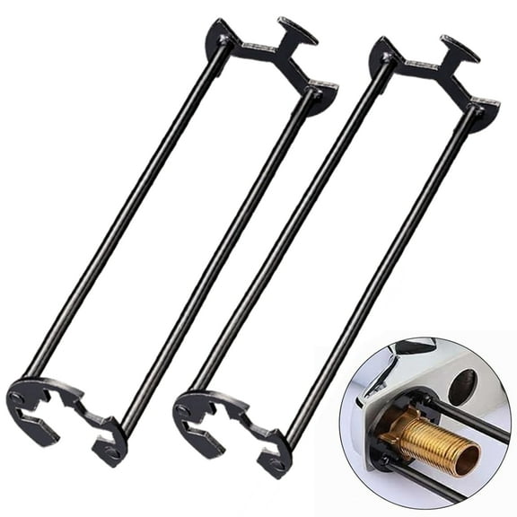 Bxaolu Multifunctional Sink Wrench Set, 2-Pack Basin and Faucet Wrench Tool with Four-Jaw Hex Head, 5-in-1 Plumbing Wrench for Kitchen, Bathroom Fixtures, Black
