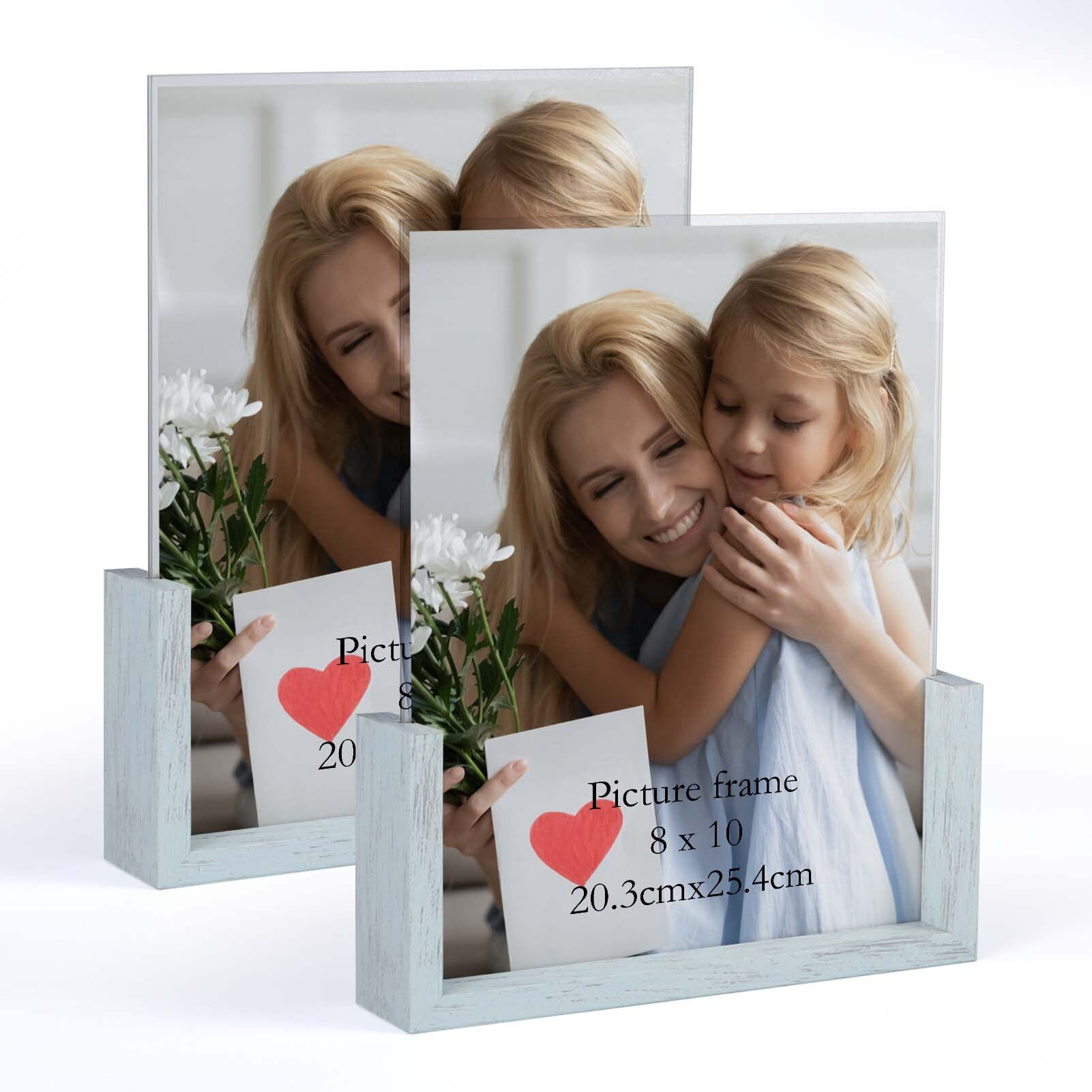 8x10 Picture Frame Set of 2, Rustic Light Blue U-Shaped Photo Frames 8 by 10 for Tabletop Display