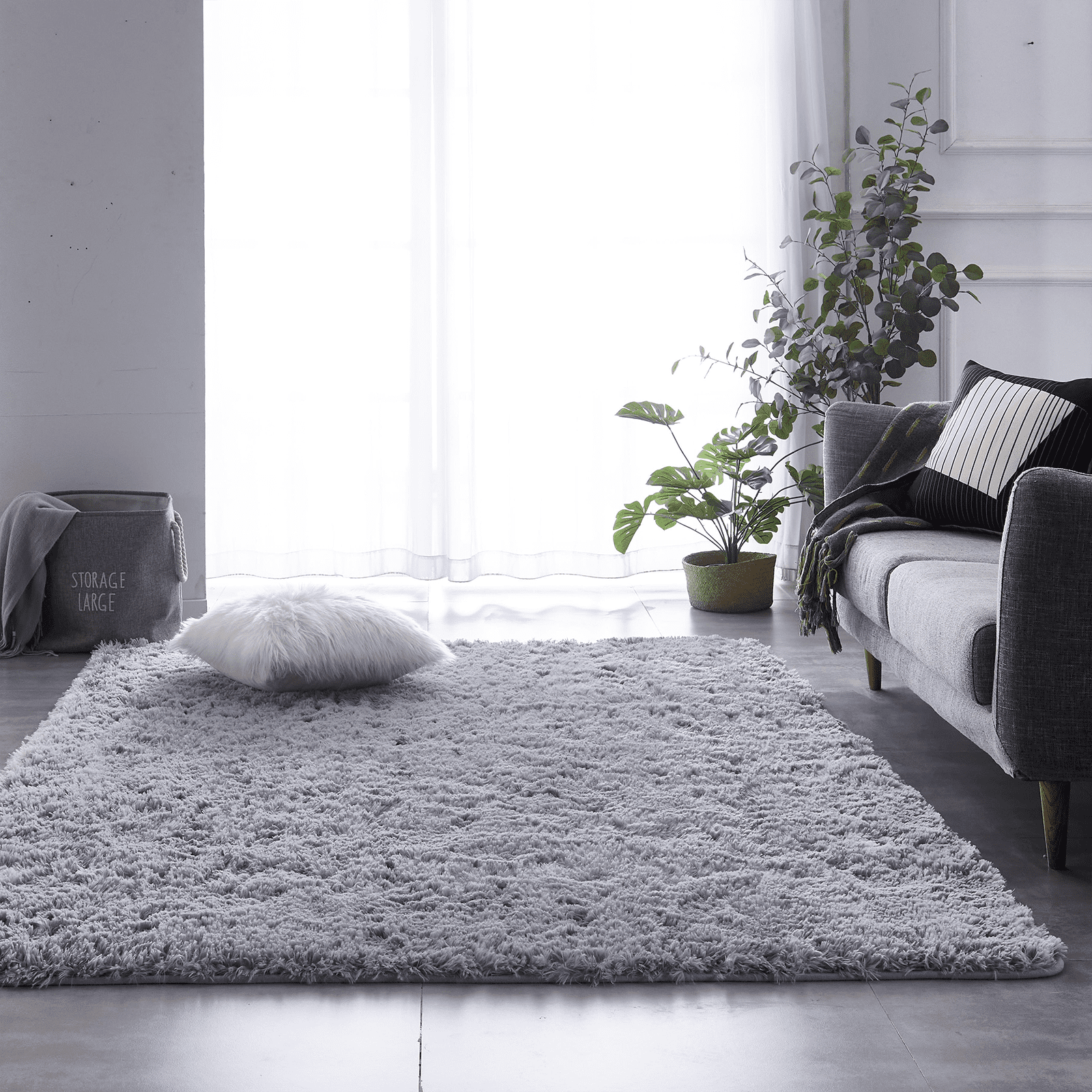 BRICHOEE 6x9 Feet Modern Indoor Home Living Room Grey Area Rugs, Anti-Skid Soft Fluffy Shag Fur Bedroom Rugs for Kids Playroom Decor
