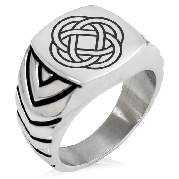 Stainless Steel Celtic Eternity Knot Chevron Pattern Biker Style Polished Ring