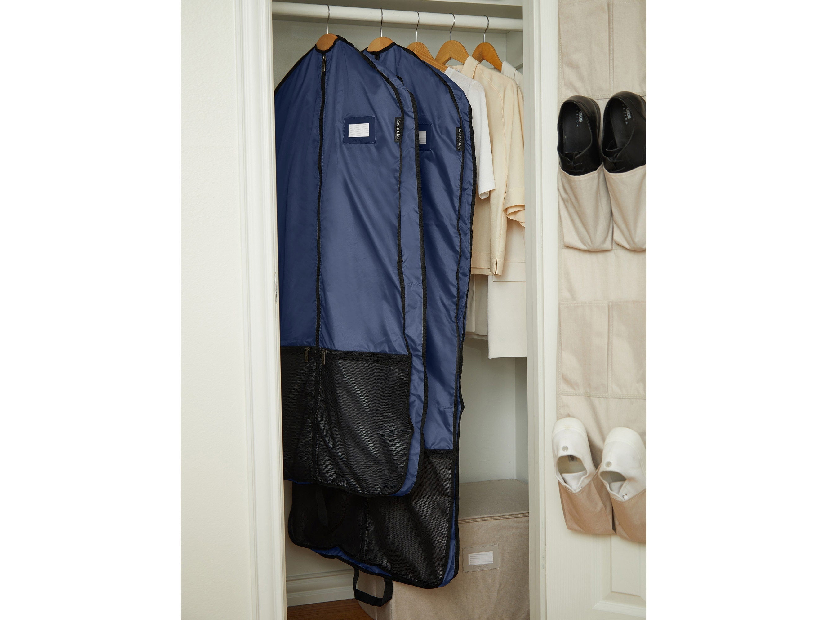 Covermates Keepsakes Deluxe Garment Bag Set - Premium Polyester - Full Length Zipper - ID Window - Carrying Handles - Stowaway Pouch - Closet Storage, Blue