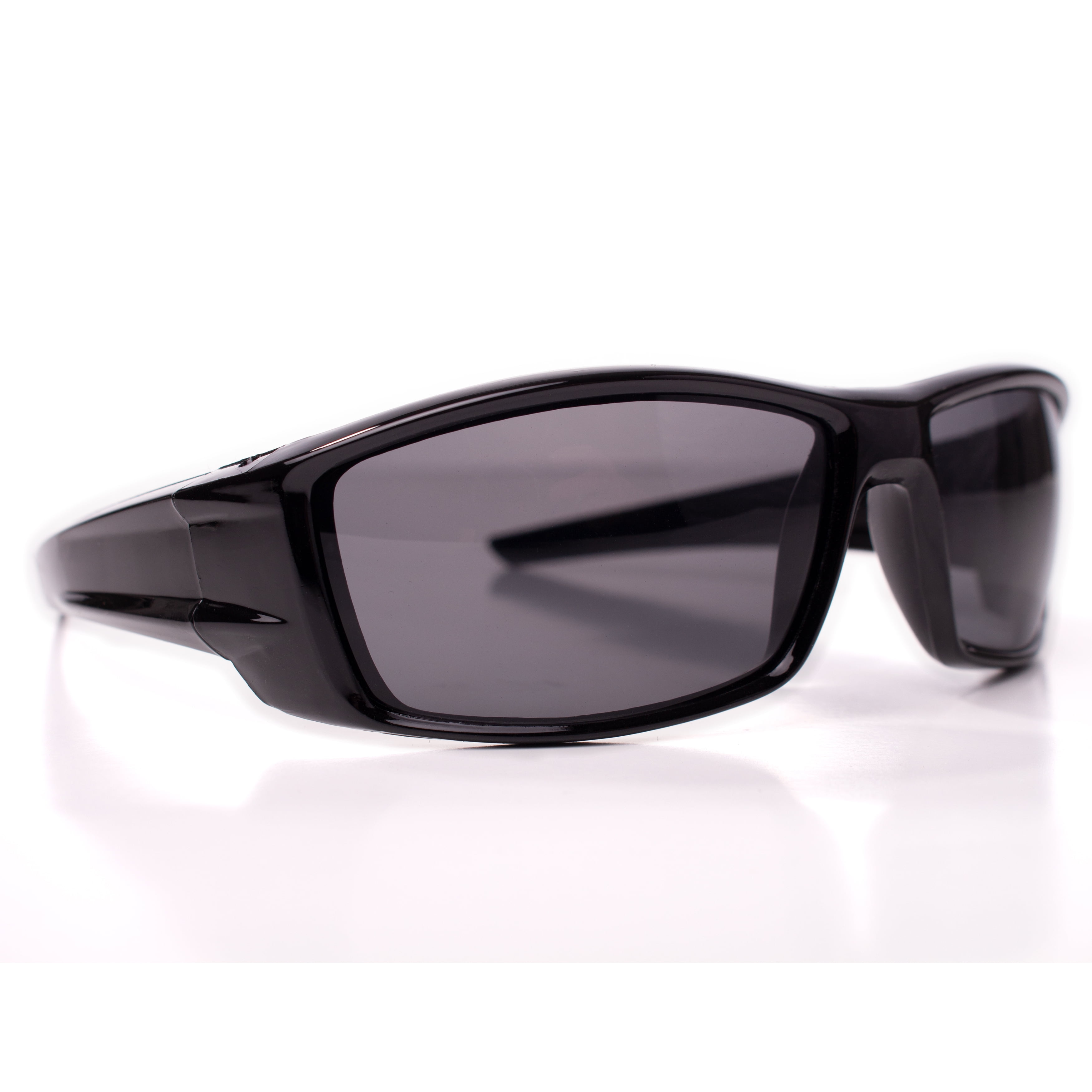 Men's Driving Wrap Around Sport Sunglasses, Black Rectangle Lens, Gloss