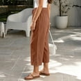 thumbnail image 4 of LEAVINGSUO Linen Pants for Women Solid Color Casual Decorative Button Drawstring Capri Trousers Orange XXL, 4 of 8