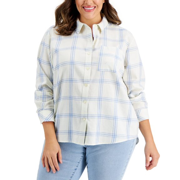 Style & Co Plus Size Plaid Cotton Shirt Aventurine 0X