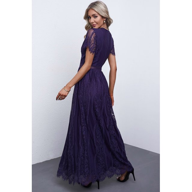 ABPHQTO Vestido largo de encaje azul con relleno de tu corazón para mujer