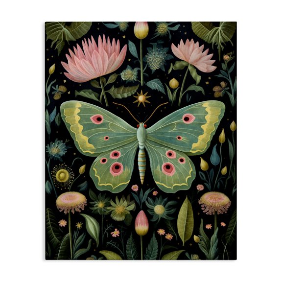 Stupell Industries Eclectic Moth with Nature Botanicals Canvas Art, 24 x 30, by The Dutch Lady
