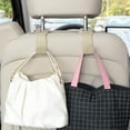 thumbnail image 2 of Seat Hooks for Purses and Bags, 2 Pack Car Purse Holder for Grocery Bag Handbag Clothes, Metal Headrest Hooks Covered by Leather, Beige, 2 of 5
