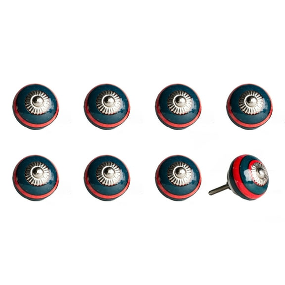 1.5" x 1.5" x 1.5" Ceramic Metal Navy and Red 8 Pack Knob