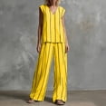thumbnail image 6 of Levmjia Women Sets 2 Piece Outfits V Neck Sleeveless Striped Top High Waist Wide Leg Pants Pocket Set Summer Fashion Casual Loose Comfortable Travel Vacation Beachwear, 6 of 6
