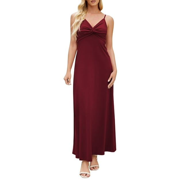 biudgviw Robe Maxi pour Femme Été à Bretelles Spaghetti Froncée à Col en V Élégante Robes de Soirée Robes de Cocktail