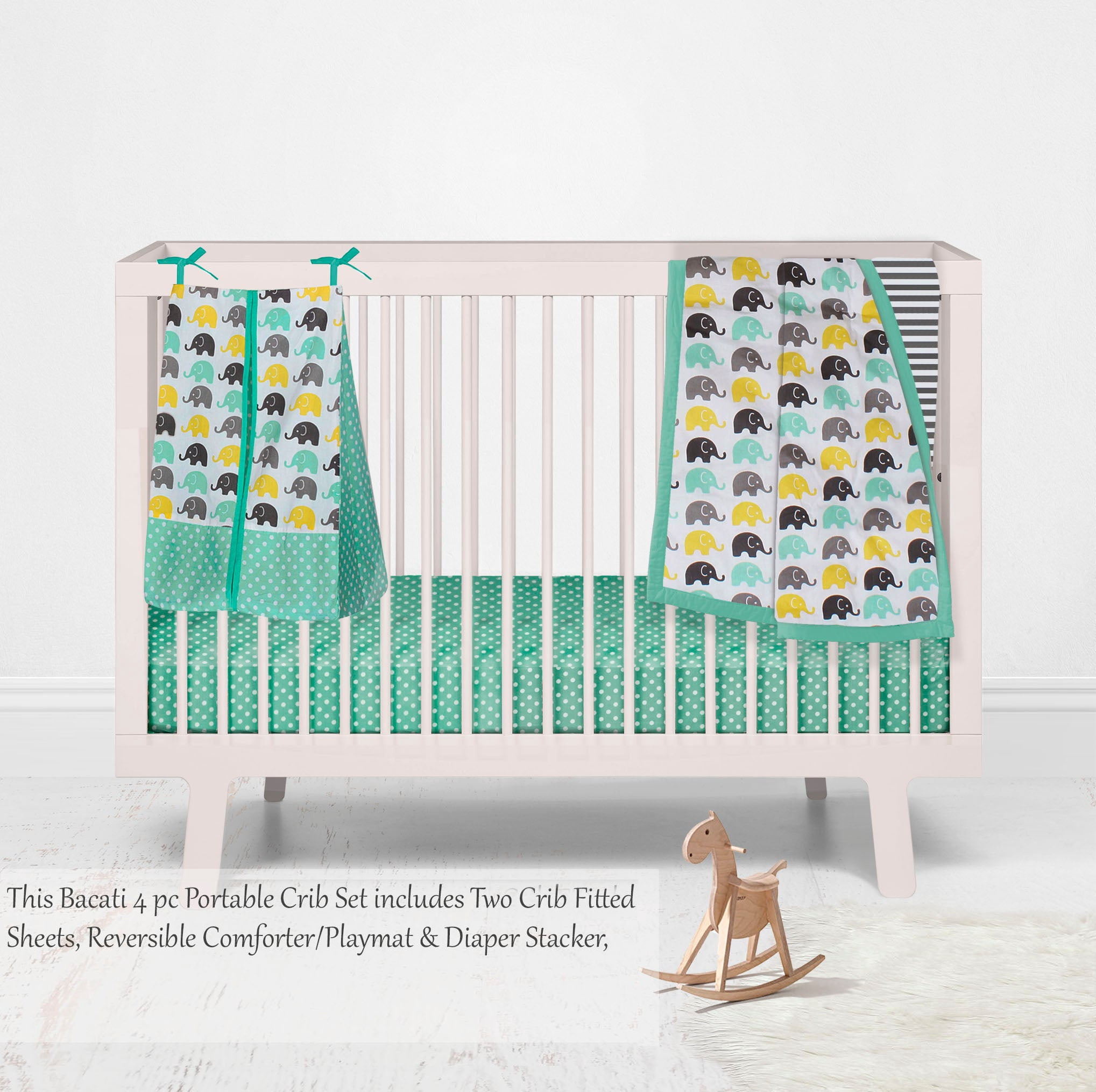 Bacati - Elephants Mint/Yellow/Grey Mini Crib Bedding Set