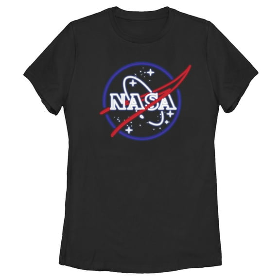 Women's NASA Neon Sign Classic Logo  Graphic Tee Black 2X Large