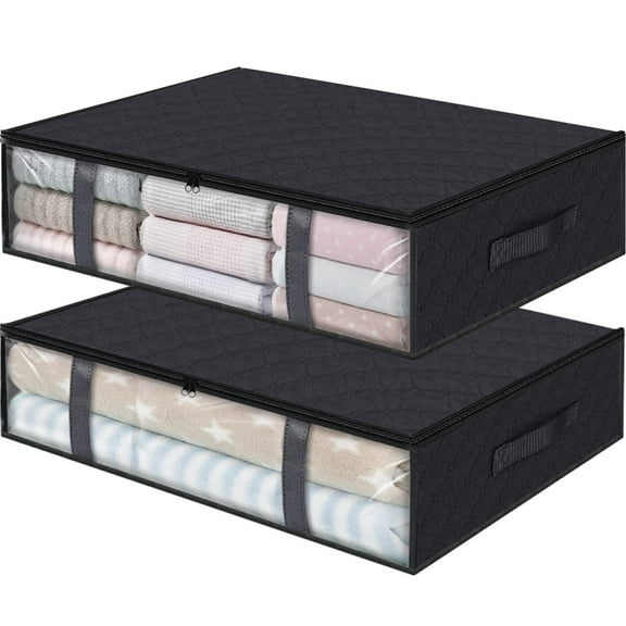 MOQIN 2-Pack Clothes Organizer Storage Bags Foldable Storage Box with Large Clear Window,Under Bed Storage Containers for Organizing, Clothing, Bedroom, Comforter, Closet, Dorm, Quilts, Organizer