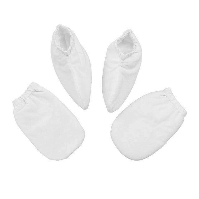 2 pares de guantes de cera de parafina Tratamiento de baño Guantes de tela de felpa para los pies de las manos Cubiertas aisladas para mitones para terapia de calor Spa (Blanco)
