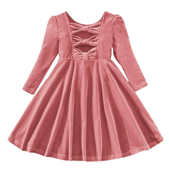 WOYY Infant Girls Long Sleeve Velvet Dress Solid Color Casual Midi Dress, Sizes 12M-5Y