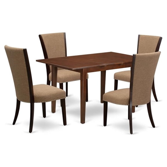 East West Furniture Picasso 5-piece Wood Table and Dining Chairs in Mahogany