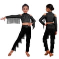 thumbnail image 2 of Aislor Girls Latin Jazz Modern Salsa Ballroom Dance Outfits Tassel Crop Tops with Fringe Pants Set Dancewear Black 8, 2 of 7
