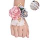 thumbnail image 4 of Pulsera de boda liwang 6 piezas satén rosa corsé dama de honor flor corsé perla pulsera boda baile clarete, 4 of 4