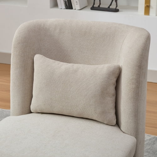 BSHTI 25.2" Wide Modern Chenille Cushioned Armless Metal Base 360°Swivel Chair with Pillow,Suitable for Living Room,Family Room,Bedroom,Lounge Area,Office.Beige