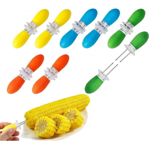 Interlocking Corn on the Cob Holders Set - 8 Pairs (16 Pcs) Corn Cob Holders with Silicone Handles, Dishwasher Safe Corn Skewers, Bright Color Corn Sticks for Easy & Fun Dining, BBQ, and Parties