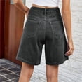 thumbnail image 2 of Pantalones cortos de mezclilla de talle alto hasta la rodilla for mujer pantalones cortos de cintura ajustable pantalones cortos de mezclilla largos Bermudas for niñas, 2 of 7