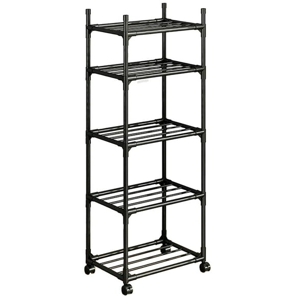 SUSUZI 5 Tier Rolling Storage Shelf with Wheels, 100LBS Capacity Chrome Iron Mobile Storage Rack, 16"W x 13"D x 60"H Standing Shelving Unit for Kitchen Laundry Pantry Garage