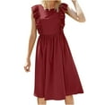 thumbnail image 2 of Womens Dress Women Round-Neck Casual Loose Skirt Solid Sleeveless Ruffles Longuette Dress Bohemian Dress for Women, 2 of 5