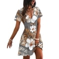 thumbnail image 2 of Sundresses for Women 2026 Hawaiian Floral Print V Neck Short Sleeve Elegant Classy Fashion Dress Casual Beach Outfits, 2 of 5