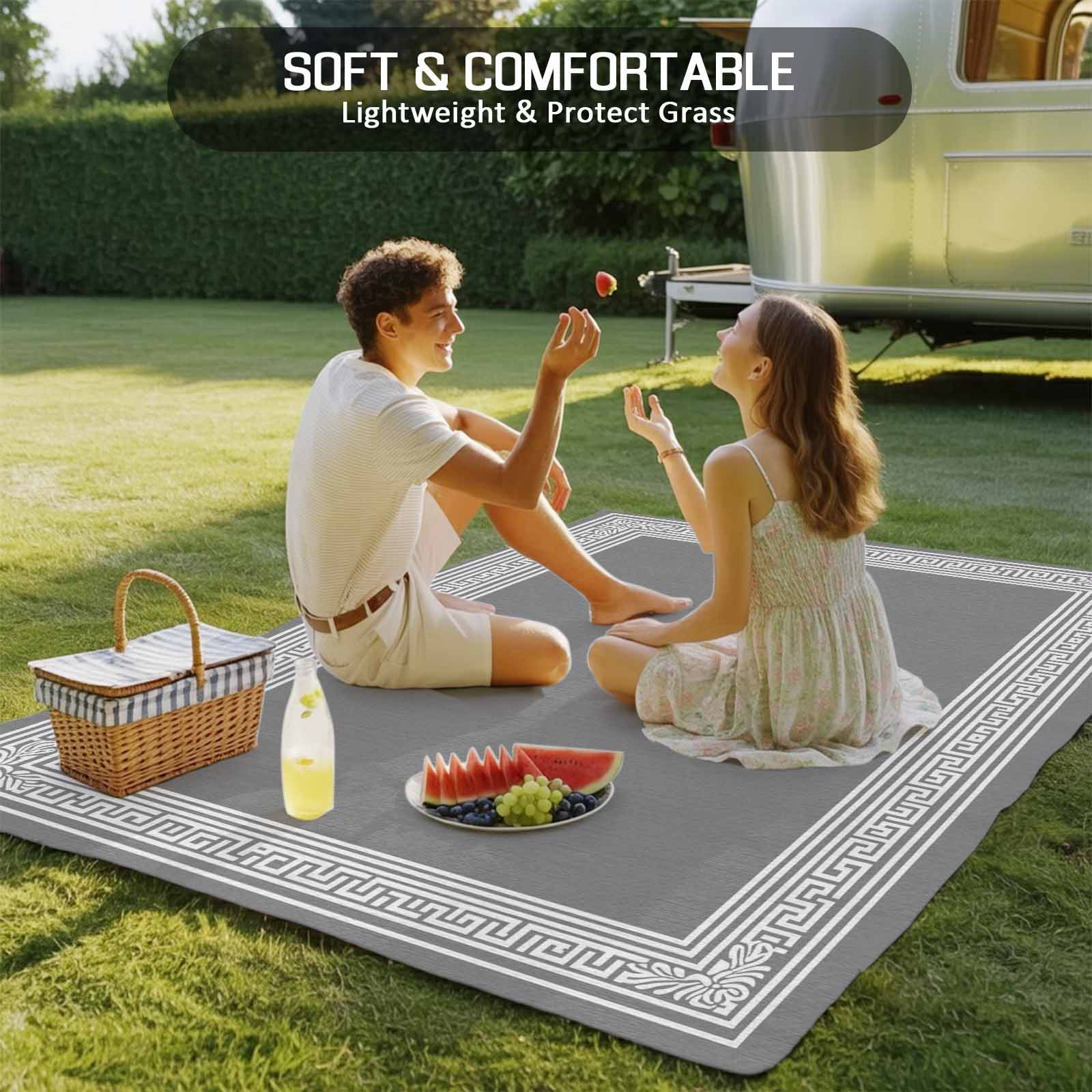 Grey Geometric Outdoor Rug 5x8 Ft - Reversible Patio Rug Outdoor Camping Rugs, Bohemia Tribal Farm Tribal Patterned Washable Indoor Outdoor Area Rugs, Non-Slip Outdoor Carpet Runner for Deck/Porch
