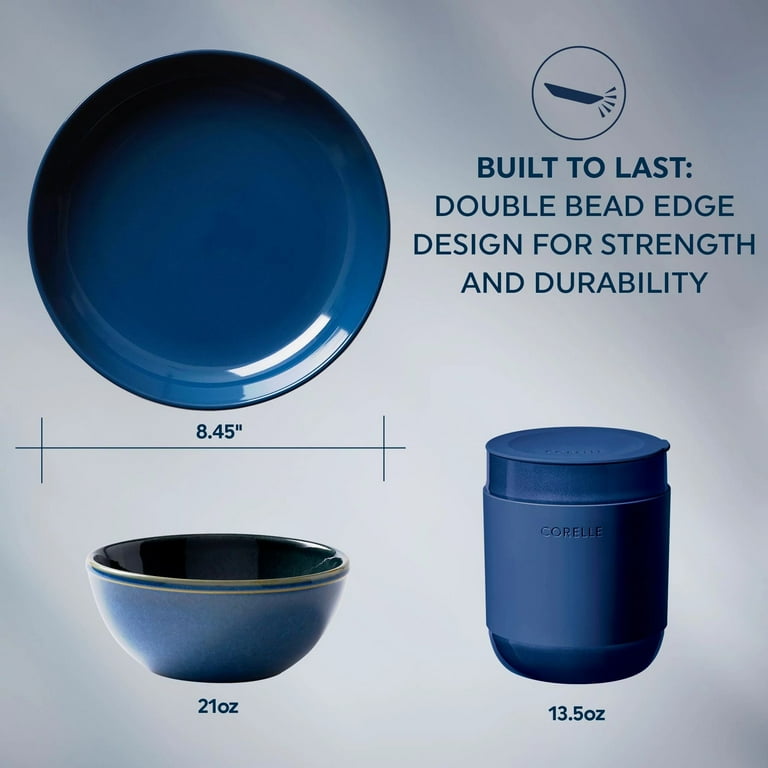 Corelle Stoneware 16 piece Dinnerware Set Service for 4 Navy