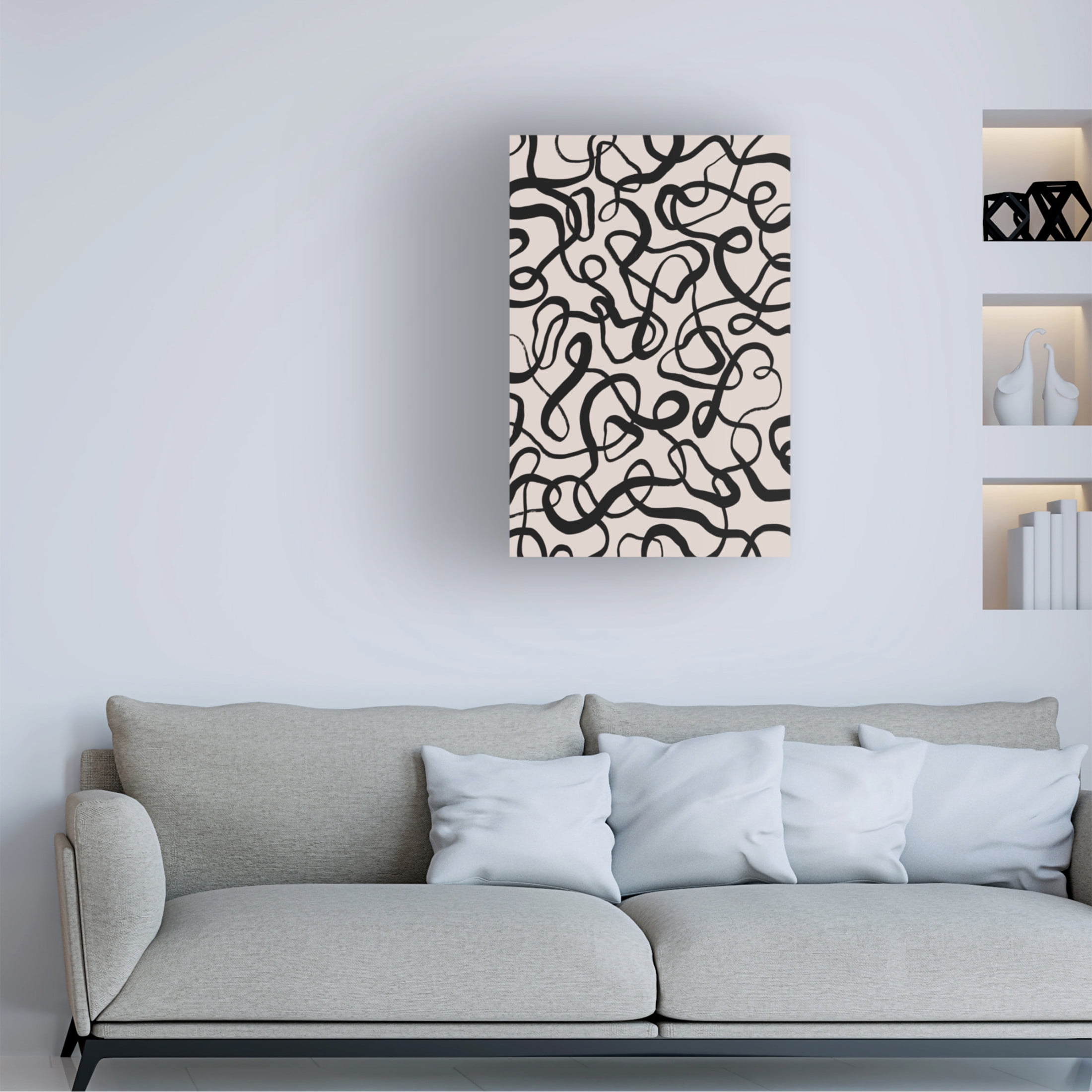 Canvas Wall Art - Treechild 'Simple Black Loops Pattern' Wall Art for Living Room, Bedroom, or Office D?cor by Trademark Fine Art - 12 x 19 Inches
