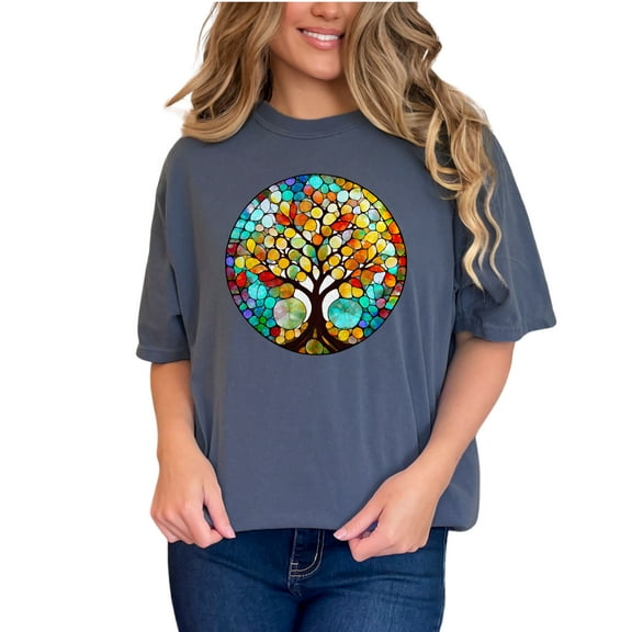Vibrant Tree of Life T-Shirt, Colorful Tree Pattern Top, Unique Graphic Tee for Women and Men, Artistic Nature Design Shirt, Denim Comfort Colors T-Shirt, Small