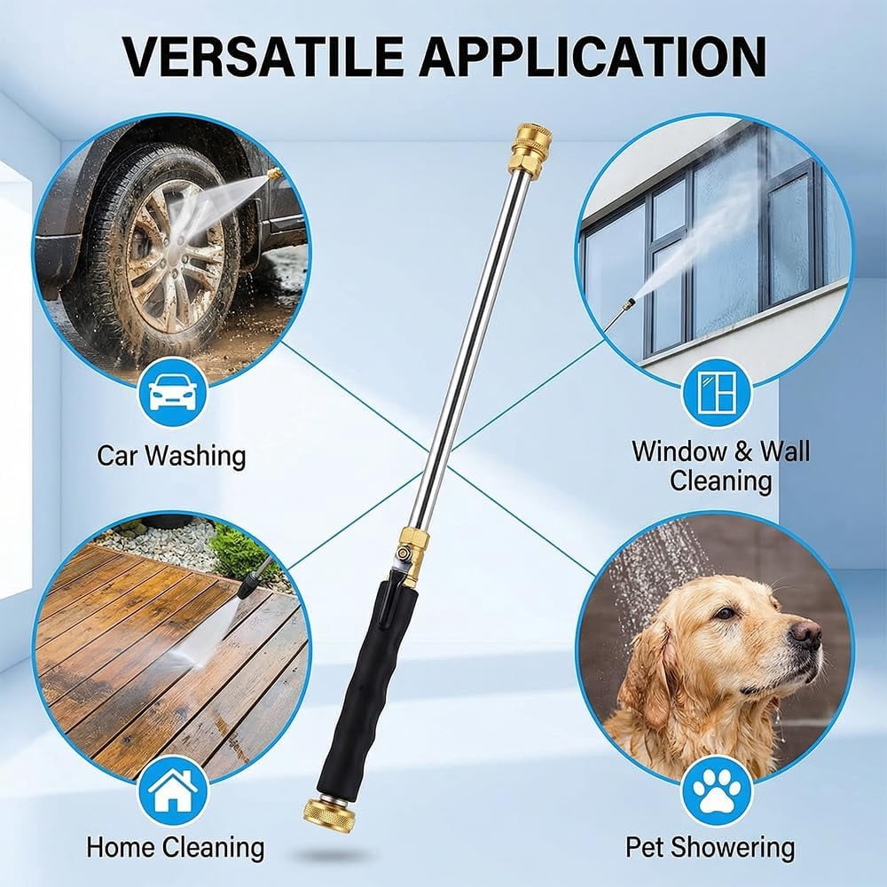 High Pressure Hose Nozzle for Garden: Metal Power Washer Wand Jet Nozzle with 3 Spray Tips - Heavy Duty Brass Connector, Hose Pressure Cleaner for Car, Patio, Driveway, Deck Cleaning