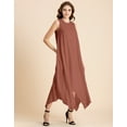thumbnail image 3 of Moomaya Contemporary Asymmetric Round Neck Solid Rayon Dress Loose Fit Day Dress, 3 of 9